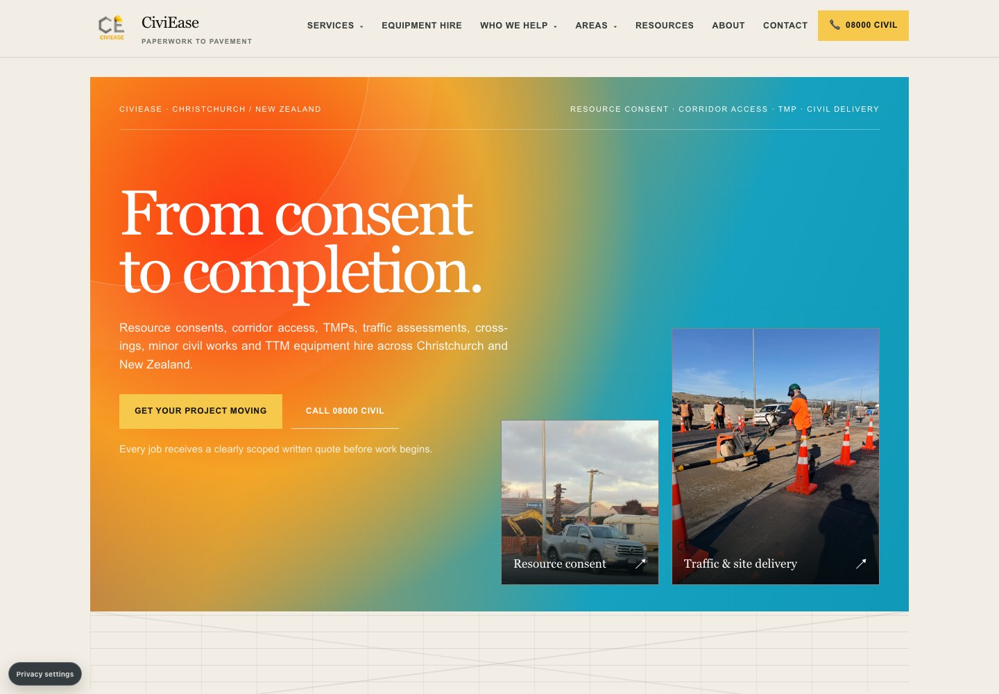 CiviEase website homepage