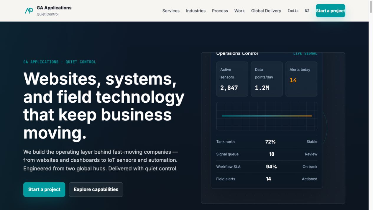 May homepage with a light navigation bar and teal operations dashboard